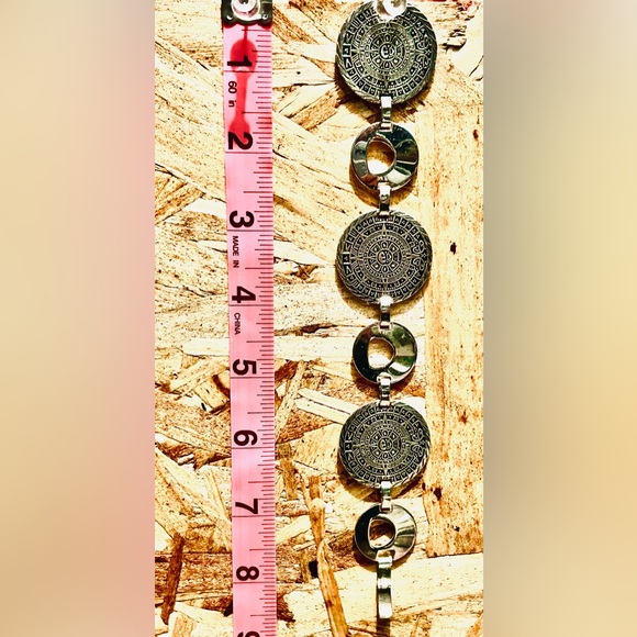 Vintage Aztec Mayan Calendar link bracelet 925 Sterling Silver - Picture 3 of 5
